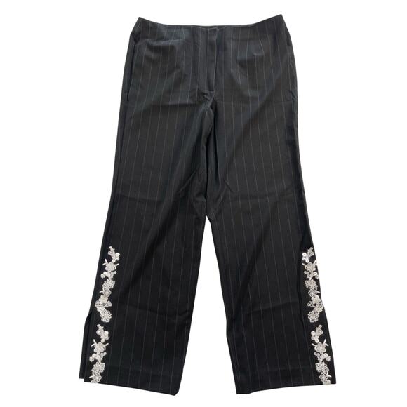 INC International Concepts Pants 14 Black Stripe Floral Embroidery Y2K - Picture 1 of 8